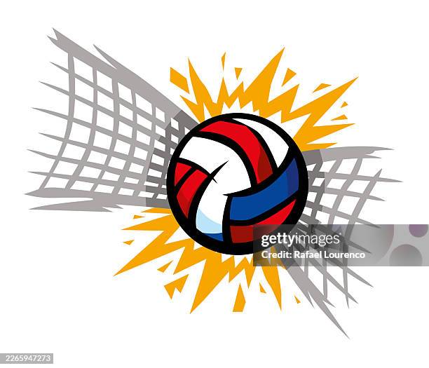 Vector Illustration of a Volleyball Striking a Net With an Explosive Impact